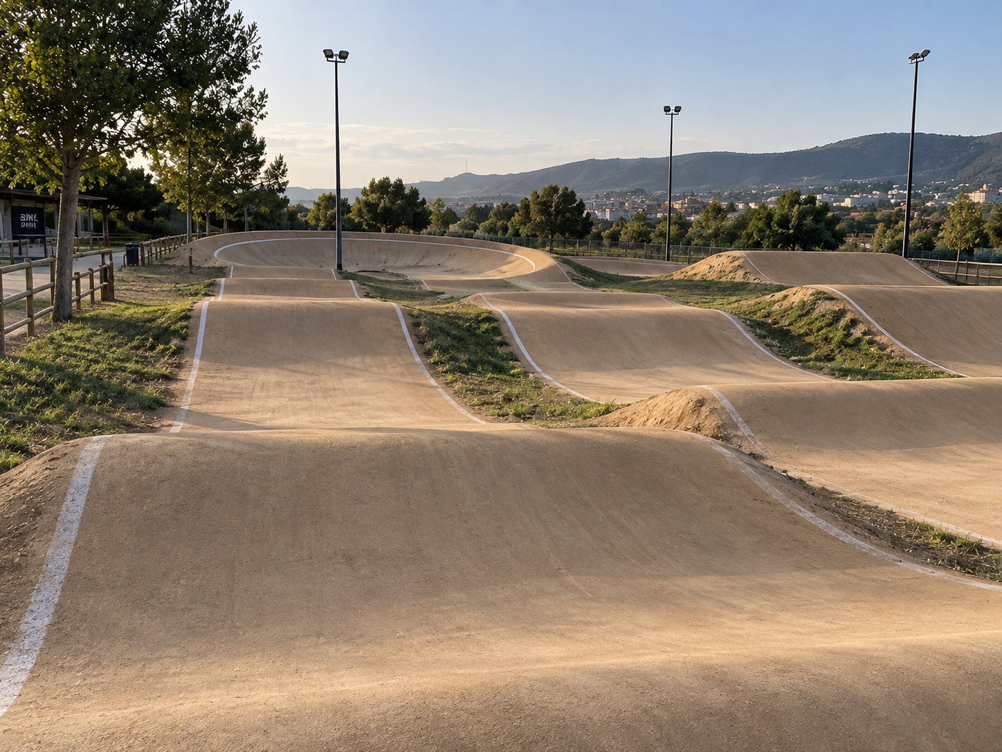 Pista BMX y pump track con pavimento terrizo estabilizado
